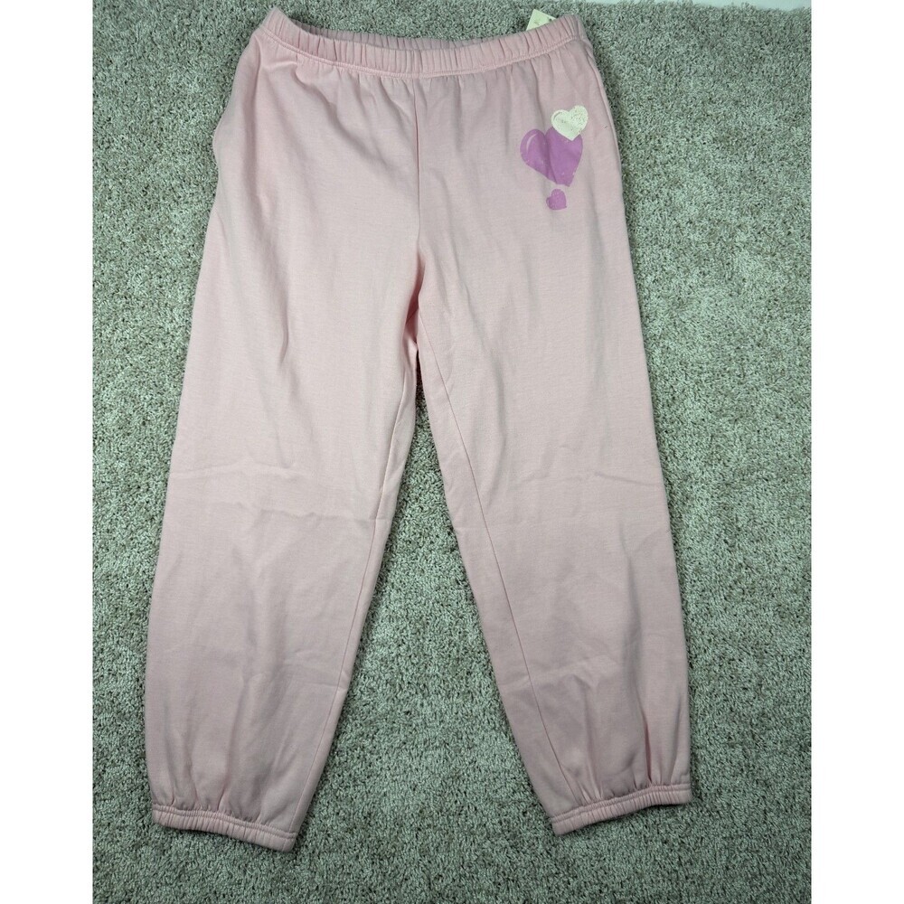 No Boundaries Girls Pink Fleece Jogger Pants Hearts Stretch Size L 11-13 NWT
